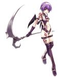  bat_wings blazing_souls boots flat_chest hairband hirano_katsuyuki leotard midriff navel official_art ponytail purple_eyes purple_hair purple_legwear scythe short_hair smile solo spectral_(series) thigh-highs thigh_boots thighhighs violet_eyes white_background wings zelena 