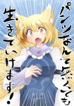  aenobas animal_ears blonde_hair blush fox_ears fox_tail hammer_(sunset_beach) long_sleeves multiple_tails no_hat no_headwear open_mouth puffy_sleeves short_hair solo tail touhou translated translation_request truth wide_sleeves yakumo_ran yellow_eyes 
