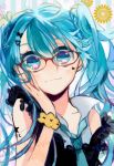  aqua_eyes aqua_hair bespectacled glasses hatsune_miku kayabuki long_hair smile solo twintails vocaloid 