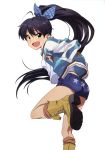  :d absurdres ahoge blue_eyes blue_hair boots fang ganaha_hibiki hand_in_pocket happy highres idolmaster jacket long_hair nishigori_atsushi official_art open_mouth ponytail scan shorts smile star star_print 