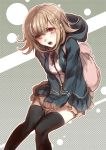  backpack bag black_legwear blazer brown_hair dangan-ronpa_2 hair_ornament hoodie looking_at_viewer nanami_chiaki nokishita open_mouth red_eyes school_uniform short_hair skirt solo super_dangan_ronpa_2 thigh-highs thighhighs zettai_ryouiki 