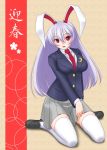  animal_ears bunny_ears crescent highres long_hair long_sleeves necktie open_mouth purple_hair rabbit_ears red_eyes reisen_udongein_inaba solo t2r thigh-highs thighhighs touhou translation_request white_legwear 