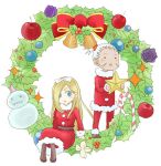  candy_cane chibi christmas fullmetal_alchemist miles miniboy minigirl nina_(happy_parco) olivier_mira_armstrong santa_costume snowman star wreath 