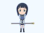  aqua_eyes armor belt blue_hair elbow_gloves gloves mole oniyan sachi_(sao) short_hair smile staff sword_art_online 