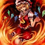  ascot blonde_hair blush crystal fang fire flandre_scarlet itouen654321g open_mouth puffy_sleeves red_eyes short_hair short_sleeves side_ponytail solo touhou 