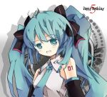  aqua_eyes aqua_hair bad_id bare_shoulders bondson detached_sleeves hair_ribbon happy_birthday hatsune_miku long_hair looking_at_viewer necktie open_mouth ribbon smile solo twintails very_long_hair vocaloid 