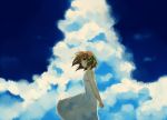  brown_hair cloud clouds dress endless_eight hair_ribbon looking_back ribbon shirase_(azure) short_hair suzumiya_haruhi suzumiya_haruhi_no_yuuutsu 