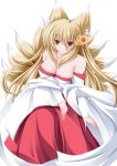  absurdres akawata animal_ears blonde_hair breasts cleavage fox_ears highres long_hair multiple_tails red_eyes tail transparent_background 