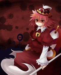  arano_oki chain chains hair_bobbles hair_ornament hat highres kawashiro_mitori keyhole long_sleeves open_mouth original puffy_sleeves red_eyes red_hair redhead road_sign short_hair sign solo touhou 