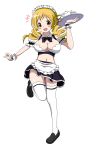  :d alternate_costume apron blonde_hair blush_stickers bowtie breasts cleavage detached_collar drill_hair enmaided hoshino. large_breasts mahou_shoujo_madoka_magica maid navel open_mouth skirt smile solo thigh-highs thighhighs tomoe_mami tray twin_drills wrist_cuffs yellow_eyes 