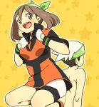  1girl alternate_costume bare_legs bike_shorts black_hair blush couple gloves haruka_(pokemon) hat open_mouth pokemon pokemon_(game) pokemon_rse pumpkinpan shirtless yuuki_(pokemon) yuuki_(pokemon)_(cosplay) 