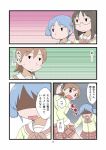  aioi_yuuko blue_hair brown_eyes brown_hair comic gachon_jirou glasses hair_cubes hair_ornament minakami_mai multiple_girls naganohara_mio nazokake nichijou plaid plaid_skirt school_uniform shaded_face short_hair short_twintails skirt sweatdrop translated translation_request twintails 