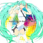  bad_id character_name detached_sleeves green_eyes green_hair happy_birthday hatsune_miku highres long_hair mochida64 necktie see-through solo thigh-highs thighhighs twintails very_long_hair vocaloid 