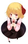  blonde_hair blush cassandra-0808 cassandra_(seishun_katsu_sando) from_above full_body hair_ribbon hands_clasped looking_up open_mouth red_eyes ribbon rumia simple_background solo touhou transparent_background 