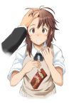  amagami blush brown_eyes brown_hair bust hand_in_hair petting pocky sakura_(medilore) sakurai_rihoko school_uniform short_hair sketch sweatdrop white_background 