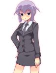  blazer coat hand_on_hip kainou_yoshiko koromu necktie purple_hair saki solo 