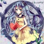  3: balloon ballsso blue_hair dress green_eyes happy_birthday hatasan hatsune_miku heart long_hair solo twintails very_long_hair vocaloid 