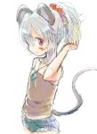  alternate_hairstyle animal_ears blush cutoffs denim denim_shorts jewelry mouse_ears mouse_tail nazrin pendant ponytail red_eyes rough sape_(saperon_black) short_shorts shorts simple_background solo tail touhou white_background 