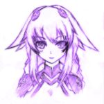  blush braid breasts choujigen_game_neptune cleavage hair_ornament lips long_hair looking_at_viewer monochrome neptune_(choujigen_game_neptune) ocha purple_heart sketch solo symbol-shaped_pupils twin_braids 
