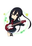  1girl black_hair brown_eyes chibi guitar instrument k-on! long_hair nakano_azusa ragho_no_erika school_uniform twintails 