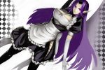  aleron alternate_costume apron breasts cleavage enmaided frills gloves highres kumiko_(aleron) large_breasts league_of_legends long_hair maid maid_headdress morgana pointy_ears purple_eyes purple_hair short_sleeves thigh-highs thighhighs very_long_hair violet_eyes white_gloves 