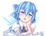  blue_dress blue_eyes blue_hair blush bow chin_rest cirno dress hair_bow open_mouth shize_(coletti) short_hair solo touhou wink 