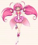  :d antenna_hair bike_shorts blush boots bowtie brooch choker cure_happy dress happy head_wings highres hoshizora_miyuki jewelry komachi_(natsu) long_hair magical_girl open_mouth pink pink_dress pink_eyes pink_hair precure shorts_under_skirt skirt smile smile_precure! solo tiara twintails white_background wrist_cuffs 