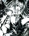  absurdres arm_cannon bird_wings highres long_hair millipen_(medium) monochrome open_mouth puffy_sleeves reiuji_utsuho short_sleeves solo torajirou touhou traditional_media weapon wings 