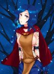  alternate_costume armband arms_behind_back blue_hair breasts cape chain chains collar earrings grey_eyes highres ilris jewelry league_of_legends long_hair sideboob solo soraka star tree very_long_hair 