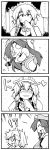  3girls 4koma :3 bad_id blush braid chibi closed_eyes comic eyes_closed forest hat hong_meiling izayoi_sakuya lying maid monochrome multiple_girls nature nose_bubble o_o on_ground on_side silent_comic smile star touhou twin_braids ushi 