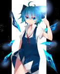  antenna_hair blue_eyes blue_hair bow cirno detached_wings hair_bow highres ice ice_wings onoue_ren short_hair short_sleeves smile solo touhou wings 