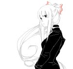  annoyed bow formal from_behind fujiwara_no_mokou hair_bow long_hair looking_away monochrome oekaki pant_suit ponytail solo suit toshi_byou touhou 