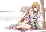  asuna_(sao) breastplate brown_eyes brown_hair cape detached_sleeves kanbara_sora long_hair sword sword_art_online weapon 