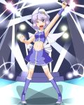  absurdres adapted_costume blue_eyes cape futomashio hat highres letty_whiterock microphone navel open_mouth pink_hair short_hair sleeveless solo standing touhou wink wristband 