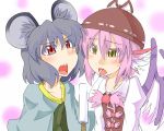  animal_ears bird_wings blush capelet collarbone futomashio grey_hair hat long_sleeves mouse_ears multiple_girls mystia_lorelei nazrin open_mouth pink_hair popsicle puffy_sleeves red_eyes tongue touhou wings yellow_eyes 