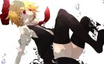  black_legwear blonde_hair bubble hair_ribbon highres long_sleeves necktie onoue_ren open_mouth puffy_sleeves red_eyes ribbon rumia short_hair solo thigh-highs thighhighs touhou underwater white_background 