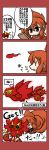  1girl ^_^ bird closed_eyes comic creature eyebrows eyes_closed fang hair_up highres mask oono_mayu open_mouth pixiv_azriel red_eyes red_hair redhead smile solid_circle_eyes talons translation_request wavy_mouth yanagi_(nurikoboshi) |_| 