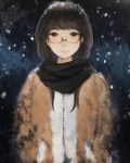  brown_eyes brown_hair coat crying crying_with_eyes_open glasses mo-mantai original scarf snow solo tears 