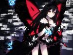  accel_world artist_request black_hair butterfly jpeg_artifacts kuro_yuki_hime long_hair no_bra tagme_(artist) 