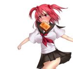  blush hair_bobbles hair_ornament impossible_clothes impossible_shirt mouth_hold neckerchief onozuka_komachi red_eyes red_hair redhead school_uniform serafuku skirt solo tears toast toast_in_mouth tori_(minamopa) touhou two_side_up 