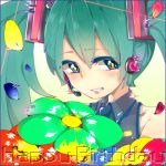  face green_eyes green_hair grin happy_birthday hatsune_miku headset necktie norainu smile solo twintails vocaloid 