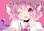  aenobas animal_ears close-up face hammer_(sunset_beach) hat mystia_lorelei pink_eyes pink_hair short_hair simple_background solo tongue touhou wings wink 