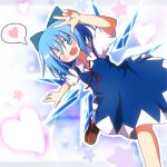  arm_up blue_dress blue_eyes blue_hair blush bow cirno do_(4-rt) dress hair_bow heart loafers shoes short_hair solo spoken_heart star touhou wings wink 