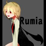  ahoge blonde_hair character_name ex-rumia fang hair_ribbon long_sleeves necktie onoue_ren open_mouth ribbon rumia short_hair solo touhou wings 