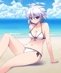  arm_support barefoot beach bikini blue_eyes kosegawa_shiromi matatabi_(2ccp) saki short_hair swimsuit white_hair 