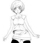  blush casual cowboy_shot looking_at_viewer monochrome persona persona_4 satonaka_chie short_hair skirt sleeveless solo suta_furachina thigh-highs thighhighs zettai_ryouiki 