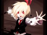  alternate_costume blonde_hair bow darkness fang hair_bow hair_ribbon koumajou_densetsu long_sleeves necktie nikkunemu open_mouth outstretched_arms red_eyes ribbon rumia shirt short_hair solo touhou vest 