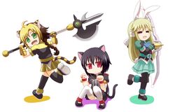  animal_ears azumaya_hironaru black_hair blonde_hair bunny_ears cat_ears dog_days jaune_clafoutis multicolored_hair multiple_girls noir_vinocacao open_mouth panties pantyhose rabbit_ears red_eyes tail thighhighs tiger_ears two-tone_hair underwear vert_farbreton 