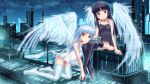  angel_beats! angel_wings bangs bare_shoulders black_hair black_legwear blue_eyes blush crossed_legs dress edogawakid full_body gokou_ruri hanazawa_kana highres kneeling legs_crossed lingerie long_hair looking_at_viewer mole multiple_girls night no_panties no_shoes ore_no_imouto_ga_konna_ni_kawaii_wake_ga_nai seiyuu_connection silver_hair sitting smile tachibana_kanade thigh-highs thighhighs underwear white_legwear wings yellow_eyes yellow_eyse 