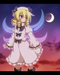  blonde_hair crescent do_(4-rt) drill_hair hat letterboxed luna_child night night_sky red_eyes short_hair skirt sky sleeves_past_wrists solo touhou wings 